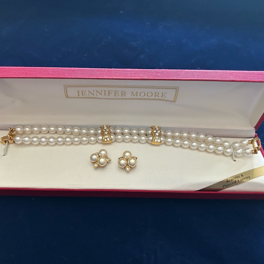 Jennifer Moore Vintage Bracelet Multi Double Strand Pearl Beaded & Earrings